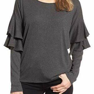 CeCe Women's Tiered Ruffled Shoulder Ribbed Top